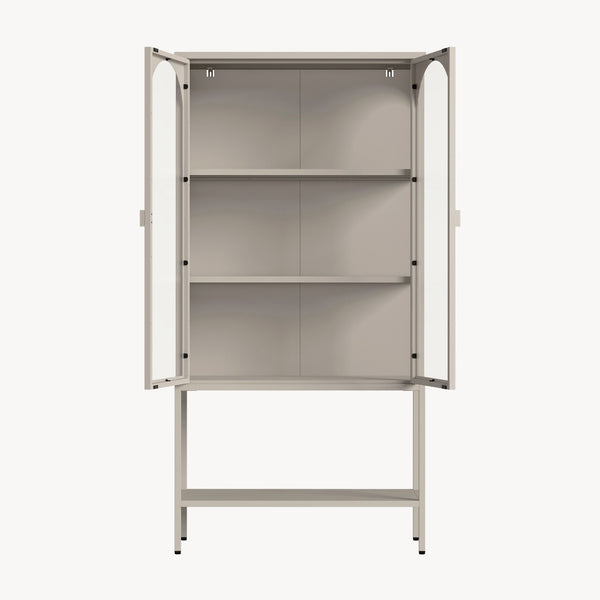 Vitrina Klippestad con 2 puertas arqueadas acero 160x80x35cm Gris cálido [en.casa]