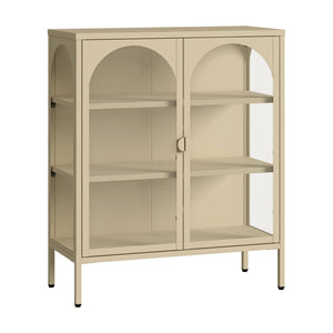 Aparador vitrina Klippestad acero 95x80x35 cm color camello [en.casa]