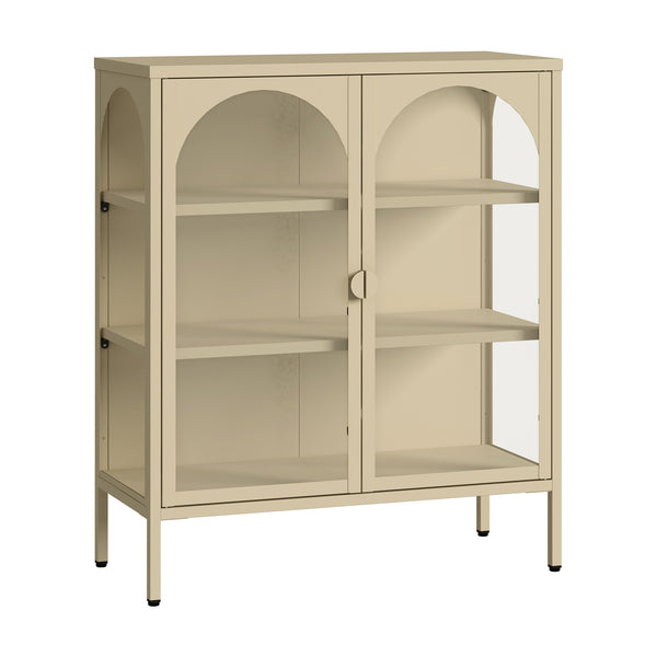 Aparador vitrina Klippestad acero 95x80x35 cm color camello [en.casa]