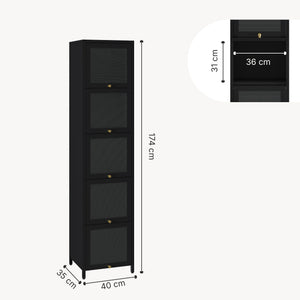 Vitrina Ostersund con 5 puertas abatibles 174x40x35cm Negro [en.casa]