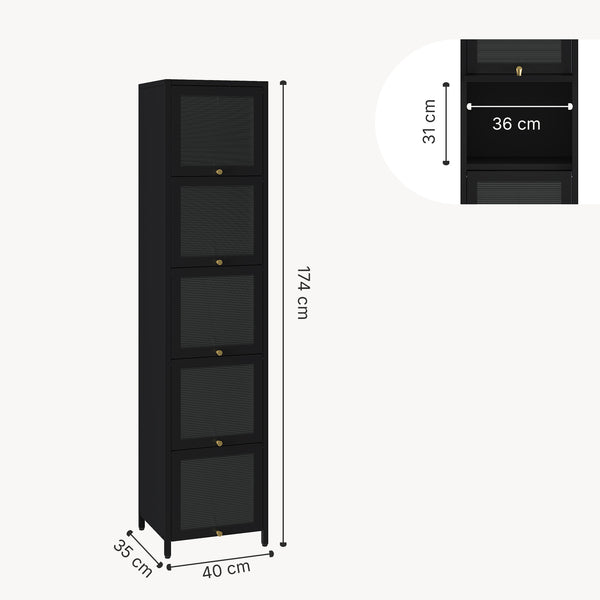 Vitrina Ostersund con 5 puertas abatibles 174x40x35cm Negro [en.casa]