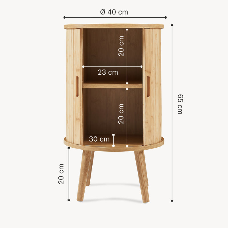 Esquema acotado Mesa de noche Nordkapp bambú madera 65xØ40 cm [en.casa]