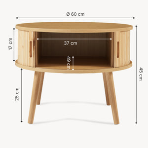 Mesa de noche Nordkapp redonda bambú 45xØ60cm Natural [en.casa]
