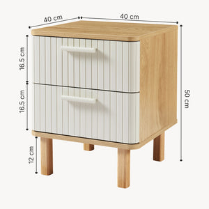 Mesita de noche Ferrersp con 2 cajones 50x40x40 cm aspecto roble/color arena [en.casa]