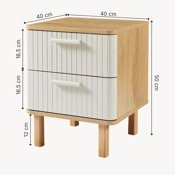 Mesita de noche Ferrersp con 2 cajones 50x40x40 cm aspecto roble/color arena [en.casa]