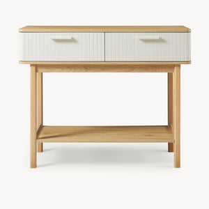 Mesa consola Ferrersp con 2 cajones 100x40x80 cm aspecto roble/color arena [en.casa]