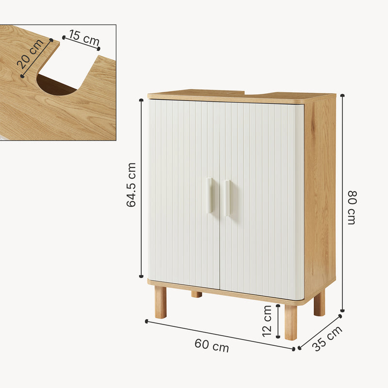 Esquema acotado Mueble bajo lavabo Ferrersp 80x60x35 cm efecto roble/color arena [en.casa]