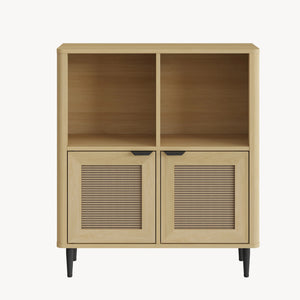 Aparador de salón Lukhomso 85x75x30cm - Efecto roble/Efecto ratán [en.casa]