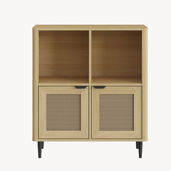 Aparador de salón Lukhomso 85x75x30cm - Efecto roble/Efecto ratán [en.casa]