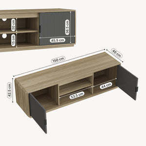 Mueble de TV Trömi 2 puertas 150x40x43cm - Roble/Gris [en.casa]