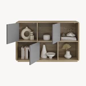 Aparador Trömi 75x120x30 cm efecto roble/gris [en.casa]