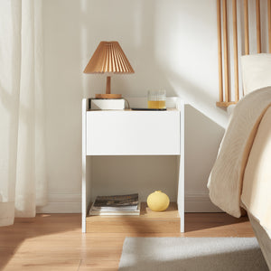 Mesita de noche Kuorshare 55x42x37 cm Blanco/Aspecto roble [en.casa]