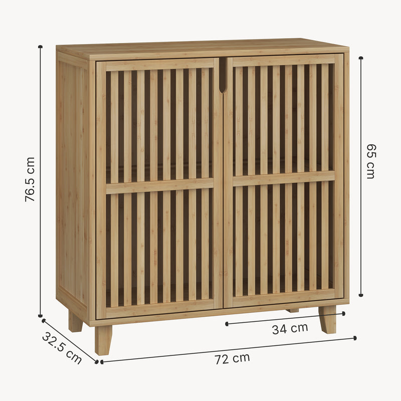 Esquema acotado Armario auxiliar Sirgerg 2 puertas bambú 77x72x33 cm Natural [en.casa]