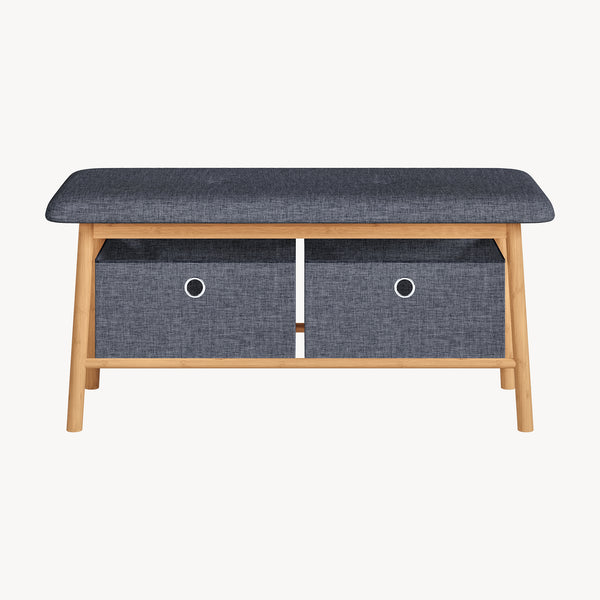 Sitzbank Vad mit 2 Aufbewahrungsboxen 90x30x45 cm Natur/Grau [en.casa]