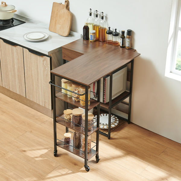 Estante de cocina extensible Kirhuskyna 130x40x85 cm aspecto nogal/negro [en.casa]