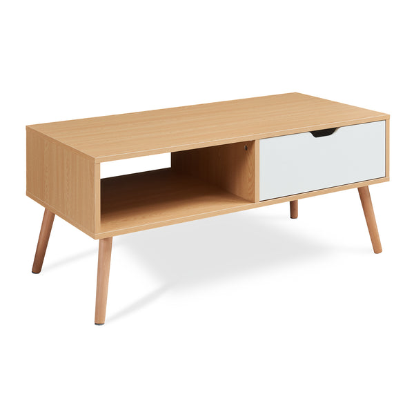 Mesa de centro Bordkak con cajón 100x48x45 cm aspecto roble/blanco [en.casa]