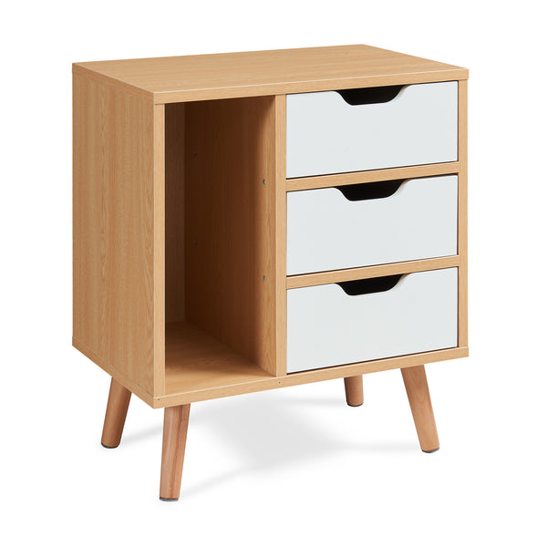 Mesita de noche Bordkak 55x48x30 cm efecto roble/blanco [en.casa]