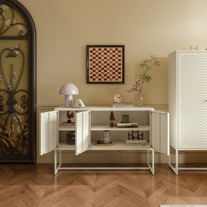 Aparador Viitasaari con 3 puertas acero 120x40x80cm - Blanco crema [en.casa]
