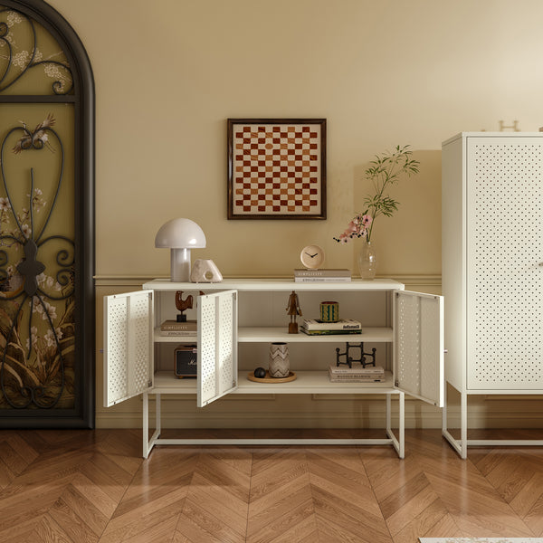 Aparador Viitasaari con 3 puertas acero 120x40x80cm - Blanco crema [en.casa]
