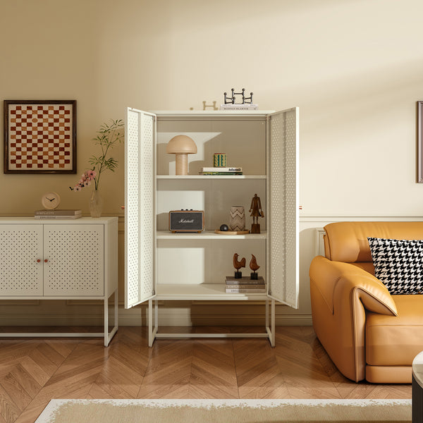 Armario multiusos Viitasaari con 2 puertas acero 150x80x40cm - Blanco crema [en.casa]