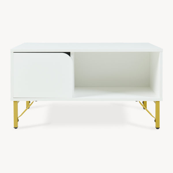 Mesa de centro Reyri 80x45x42 cm Blanco/Dorado