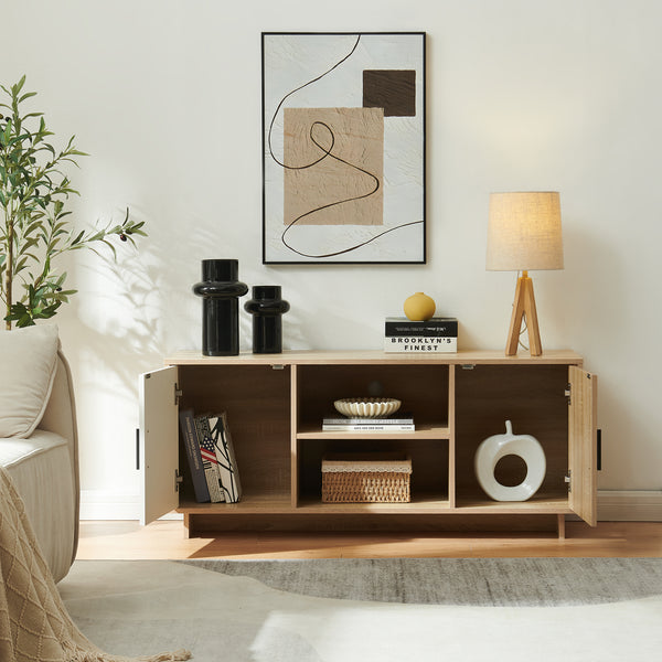 Mueble de TV Kenta con compartimentos 120x39x52 cm - Roble sonoma / Blanco [en.casa]