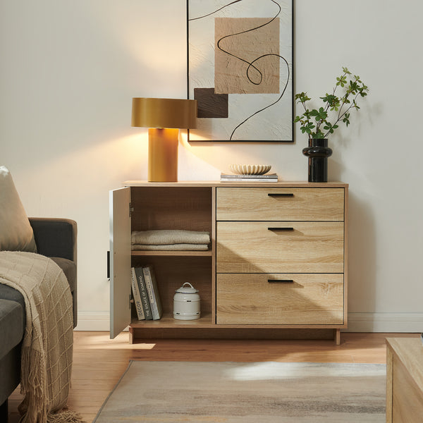 Aparador Kenta 100x35x72 cm aspecto roble Sonoma/Blanco [en.casa]