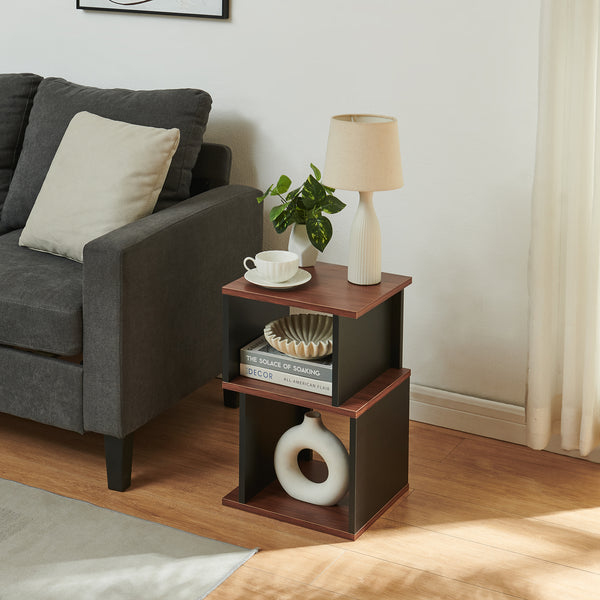Mesa auxiliar Trond 50x33x29 cm Negro/Aspecto nogal [en.casa]