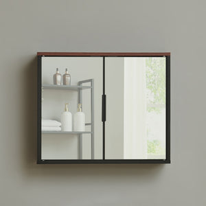 Armario con espejo Trond 50x60x15 cm Negro/Aspecto nogal [en.casa]