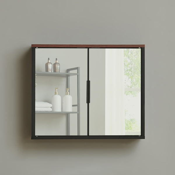 Armario con espejo Trond 50x60x15 cm Negro/Aspecto nogal [en.casa]