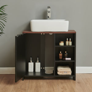 Mueble bajo lavabo Trond 60x66x30 cm Negro/Aspecto nogal [en.casa]
