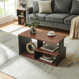 Mesa de centro Trond 80x40x42 cm Negro/Nogal [en.casa]