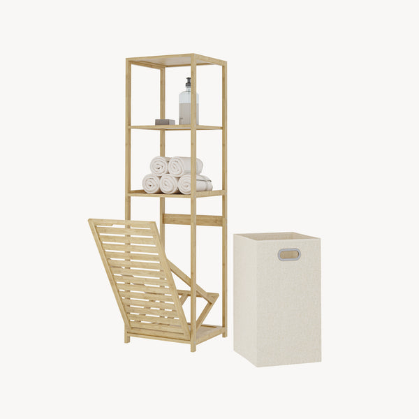 Badregal mit Wäschesammler Anun 130x36x33 cm Bambus Holzfarben [en.casa]