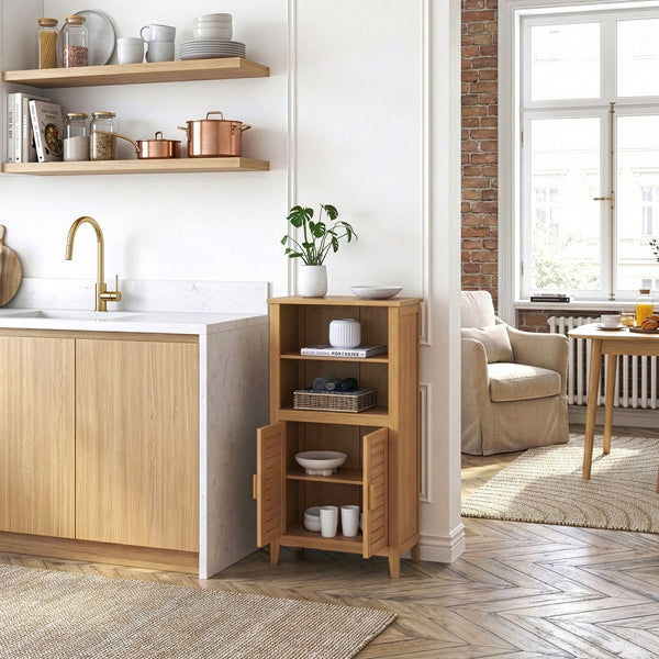 Aparador Rirg 2 puertas bambú 92x50x25cm cm Natural [en.casa]