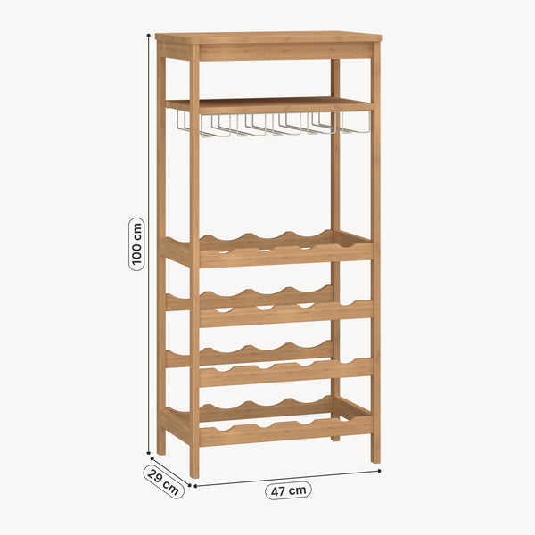 Estantería de vino Fillby con portavasos bambú 100x47x29cm - Natural [en.casa]