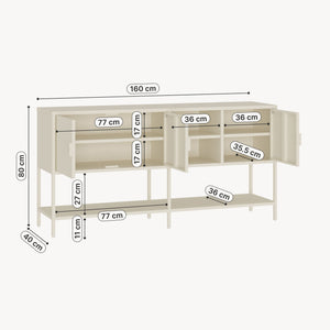 Aparador Kliri con 6 compartimentos acero 160x40x80cm - Blanco crema [en.casa]