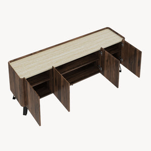 Mueble de televisión Trorlon 160x40x55 cm aspecto nogal/travertino [en.casa]