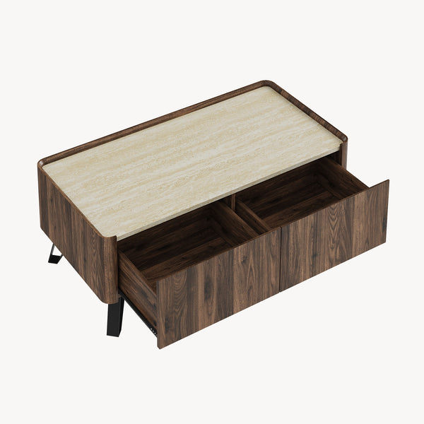 Mesa de centro Trorlon 100x50x40 cm aspecto nogal/travertino [en.casa]
