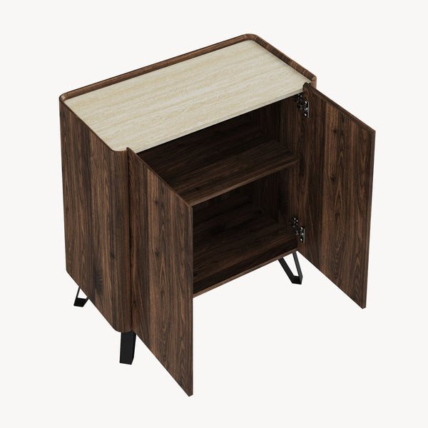 Cómoda Trorlon 83x80x40 cm aspecto nogal/travertino [en.casa]