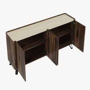 Aparador Trorlon 160x40x83 cm aspecto nogal/travertino [en.casa]