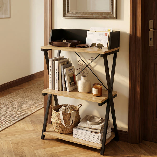 Estantería Kappespoo 84x50x30 cm Negro/Aspecto roble [en.casa]