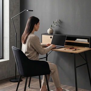 Escritorio Var 93x90x50 cm Negro/Aspecto roble [en.casa]
