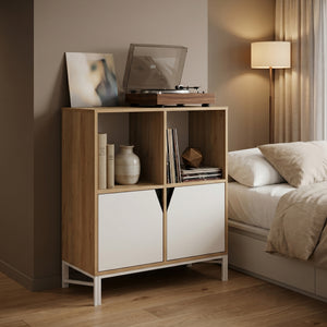 Cómoda Kerrköndam 94x76x40 cm aspecto roble/blanco [en.casa]