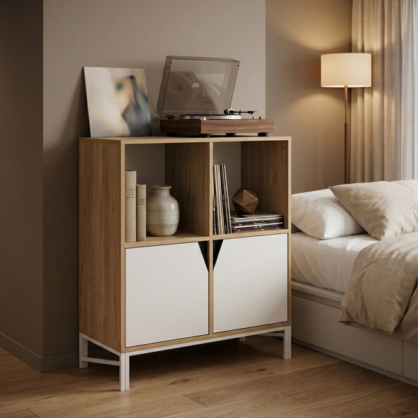 Cómoda Kerrköndam 94x76x40 cm aspecto roble/blanco [en.casa]