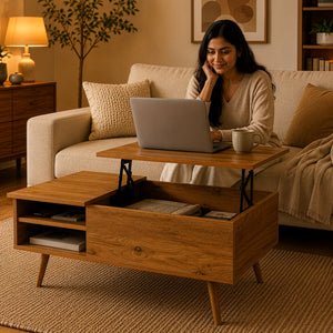 Mesa de centro Vasdabod con tapa elevable 96x59x50 cm aspecto roble [en.casa]