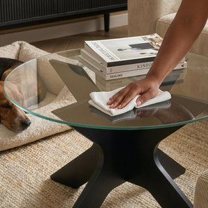Mesa de centro Imi con tablero de vidrio Ø70x35 cm Negro/Gris [en.casa]