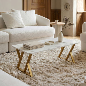 Mesa de centro Nolu 120x60x46 cm color dorado/efecto mármol, blanco [en.casa]