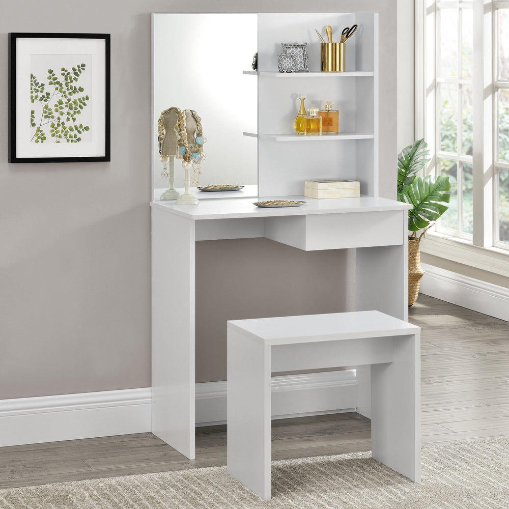 Tocador Katrineholm con espejo y taburete blanco en.casa - premiumXL