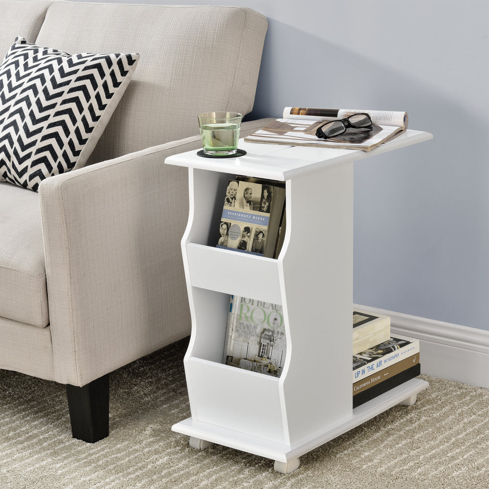 Mesa auxiliar Kungälv 53x30x63 cm con ruedas y compartimentos de almacenamiento blanco en.casa - premiumXL