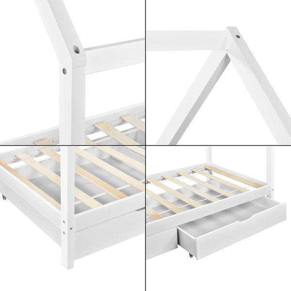 Cama infantil Lund 90x200 cm con cajones Madera de pino Blanco en.casa